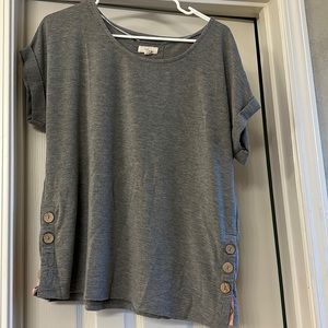 Cupio Gray Short Sleeve Button Accent Tee
